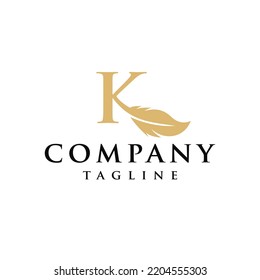 K Letter initial feather design logo vector template.  