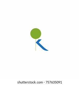 K Letter Initial with Green Circle Tree Logo Vector