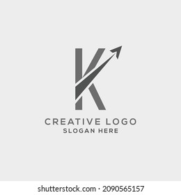 K letter initial incorporated with Arrow logo design vector illustration.