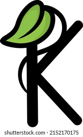 K-Brief-Erstschrift mit Blatt-Illustration, Symbol, Logo und Cartoon-Vektorgrafik