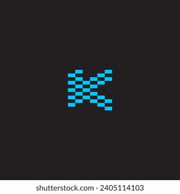 K letter initial logo pixel style with blue color.