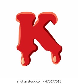 K letter isolated on white background. Red bloody K letter vector illustration