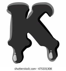 K letter isolated on white background. Black liquid oil K letter vector illustration