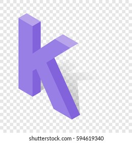 K letter in isometric 3d style with shadow. Violet K letter vector illustration