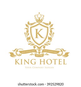 K letter King Luxury Crest Hotel Logo Template