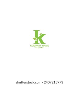 Diseño del logotipo de la hoja de letras K, diseño del logotipo de la naturaleza