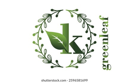 K Letter with Leaf Logo Vector
