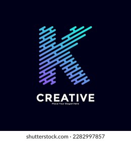 K letter with line style gradient color vector logo design. Suitable for business, technology, minimalist letter, initial modern name and creative monogram style