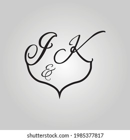 I and K letter lines heart love logo design concept eps. Typography, creative modern logos. Letter, symbol, romantic, wedding decoration, heart, and love shape design.