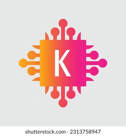 K Letter Logo abstract geometric design vector template Logotype icon Digital Technology style.