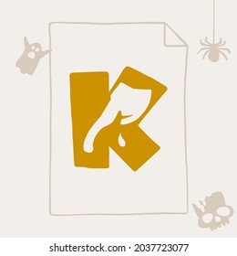 K letter logo with a axe. Vector template for your Halloween invitation card design.