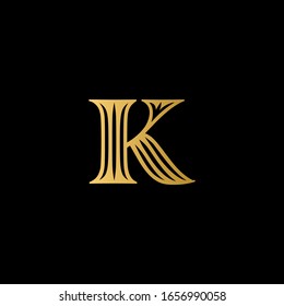Logotipo de letra K con fondo negro. Icono de letra K. Esto es diseño de letra dorada.
