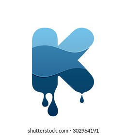 K letter logo with blue water and drops. Chemical and oil industries. Vector design template elements for your application or corporate identity.