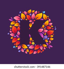 K letter logo in a circle of flames. Fire font style, vector design template elements for your ecology application or corporate identity.