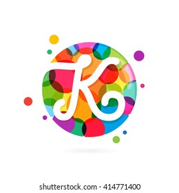 K letter logo in circle with rainbow dots. Font style, vector design template elements for your application or corporate identity.