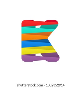 K letter logo with colorful diagonal lines. For brand label, Colorful Anniversary Celebration, creative poster and icon, multimedia ads and more