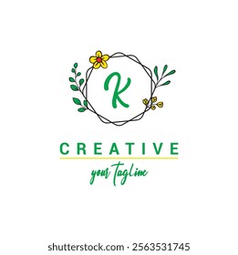 K letter logo with a creative floral concept for company business beauty real estate premium vector