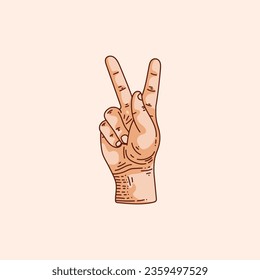 K letter logo in a deaf-mute hand gesture alphabet. Hand drawn vector illustration isolated on brown background.