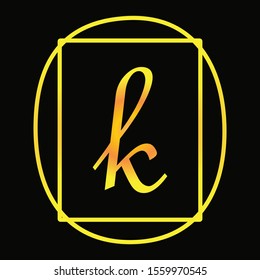 k letter logo design in black background. k letter golden color.