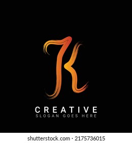 Diseño del logotipo K Letter en el trazo del pincel. Resumen brillante brillante colorido modelo de diseño del vector de logotipo en fondo negro