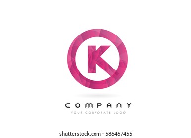 K Letter Logo Design with Circular Purple Rounded Pattern. 