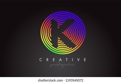 K Letter Logo Design with Colorful Rainbow Circular Shapes. Vigrant Circle Letter Logo Vector Illustration.