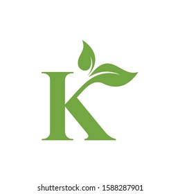 K letter logo design with a combination of leaves