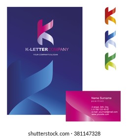 K letter - logo design concept illustration. K sign for business company. Corporate identity - visit card, poster, folder, brochure cover. Mosaic decorative style.