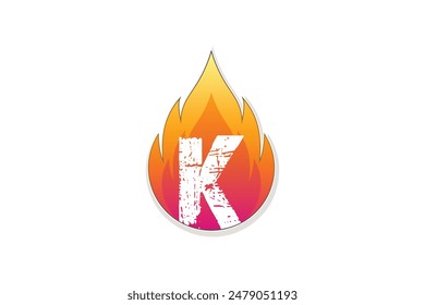 Diseño del logotipo de la letra K en la inicial del fuego en el Vector Premium del estilo de la acuarela