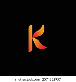 k letter logo design with fire color