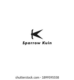 Diseño del logo de la letra K con un gorrión volador.