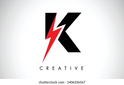 K Letter Logo Design With Lighting Thunder Bolt. Electric Bolt Letter Logo Vector Illustration.