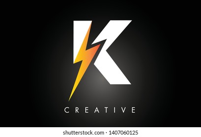 K Letter Logo Design With Lighting Thunder Bolt. Electric Bolt Letter Logo Vector Illustration.