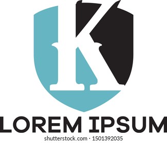 K letter logo design. Letter k in shield shape vector illustration.