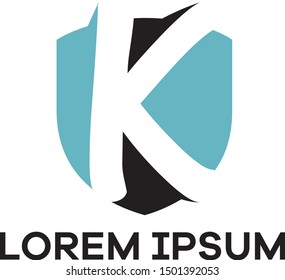 K letter logo design. Letter k in shield shape vector illustration.