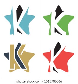 K letter logo design. Letter k in star shape vector illustration.	