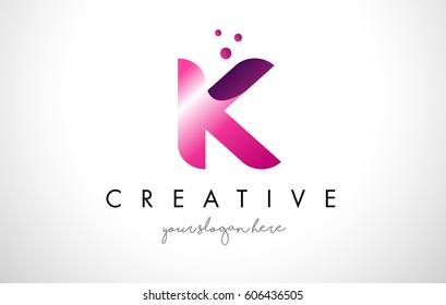 K Letter Logo Design Template with Purple Colors and Dots