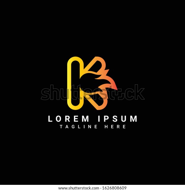 K letter logo design template with\
fire. Fast fire speed vector unusual letter. Vector design template\
elements for your application or\
company