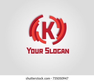 K Letter Logo Design Vector With Circle. 3D Illustration.