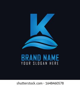 K Letter Logo Design with Water Splash Ripples Drops Reflection Vector Icon Illustration.