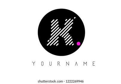 K Letter Logo Design with White Lines and Black Circle Vector Illustration