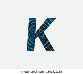 K Letter Logo. Dotted K Letter Design with geometric shape ,perfect for technology,software, network and science brand.