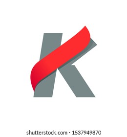K letter logo with fast speed red wing. Typeface, vector design template elements for sport, race, aviation etc.