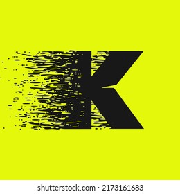 K letter logo in fast speed style. Dry brush stroke with grunge lines and dots. Perfect for Taxi ads, Race poster, Sport identity, etc.