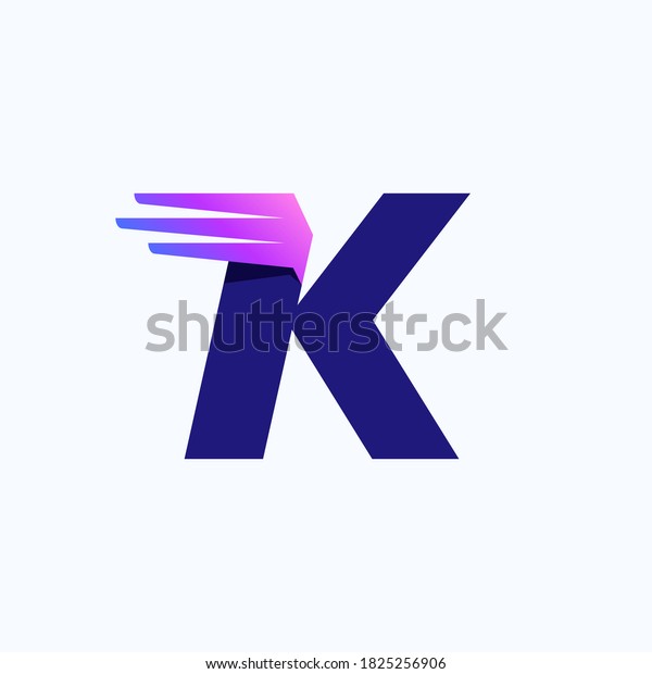 K\
letter logo with fast speed lines or wings. Corporate branding\
identity design template with vivid gradient. Can be used for\
delivery ads, technology poster, sport identity,\
etc.