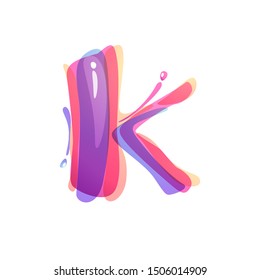 K letter logo formed by watercolor splashes. Color overlay style. Vector typeface for labels, headlines, posters, cards etc.