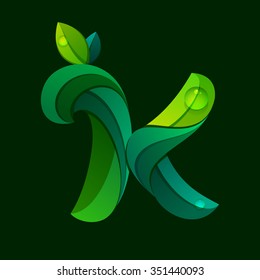 K letter logo formed by green leaves. Font style, vector design template elements for your application or corporate identity.