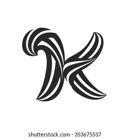 K letter logo formed by twisted lines. Wool mark font style, vector design template elements for your application or corporate identity.