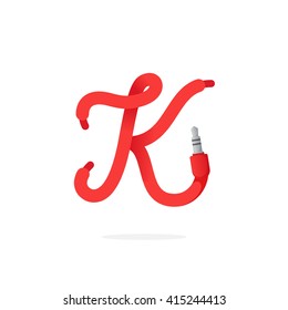 K letter logo formed by jack cable. Vector design template elements for your music application or corporate identity.