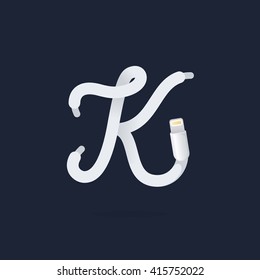 K letter logo formed by lightning cable. Vector design template elements for your application or corporate identity.